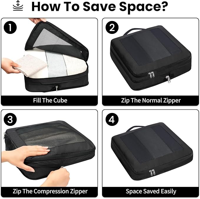 Compression Packing Cubes for Travel, Lightweight Vacation Travel Essentials, Travel Accessories for Suitcase Organizer Bags Set, Durable Luggage Organizer - Image 4