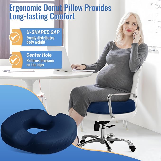 CloudBliss Donut Pillow Stadium Seat Cushion for Tailbone Pain Relief and Hemorrhoids, Memory Foam Seat Chair Cushion, Portable Seat Cushions for Bleachers, Car, Home & Office - Image 3