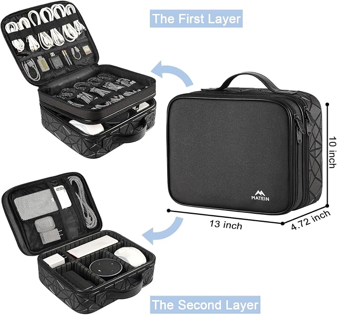 MATEIN Cord Organizer Case with Adjustable Divider, Large DJ Cable File Bag | DJ Equipment, Music Accessories, Double Layer, Shockproof, Portable, Cable Storage for Cord, Charger, Tech Accessories, Black - Image 2