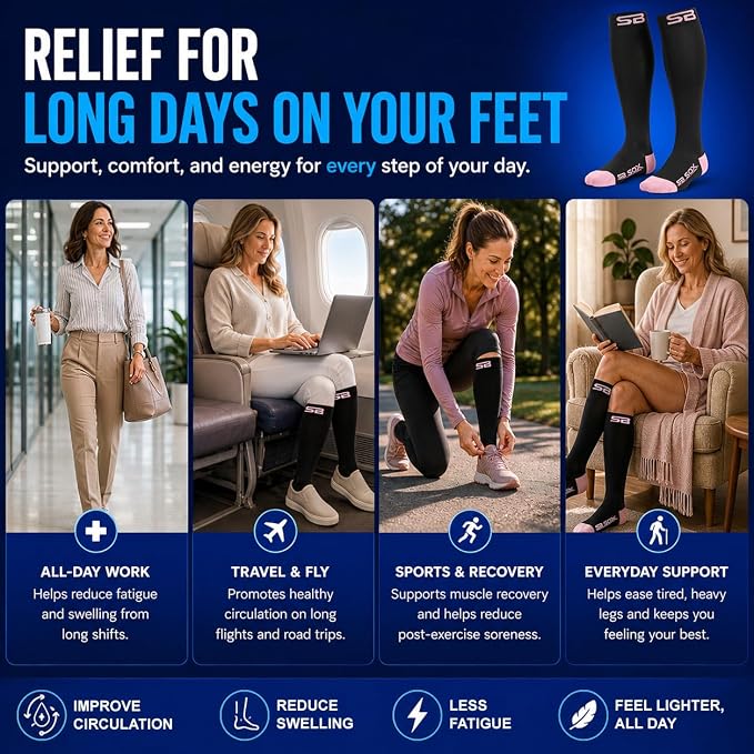 SB SOX Compression Socks for Men & Women (20-30mmHg) | Best Quality Compression Socks for Flying, Medical, Sports, Wide Calf Fit, Pregnancy, and Daily Wear. Trusted since 2016. - Image 5