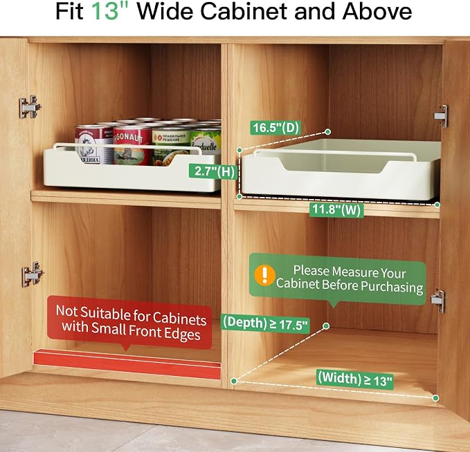 Cabinet Drawer Slide Out - Peel and Stick Pull Out Drawer for 13" Wide Cabinet and Above, No Screw Adhesive Cabinet Drawer Easily Slide to Get Item Without Digging, Avoid Item Fall Out, Black - Image 5