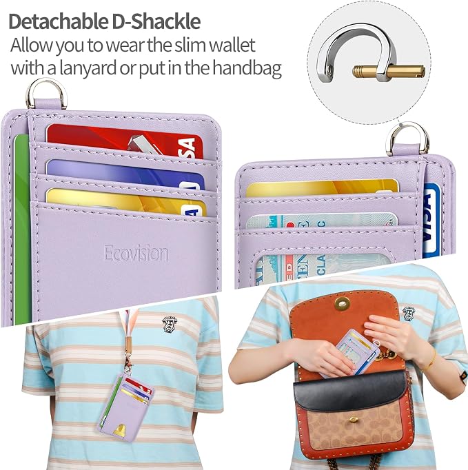 Slim Minimalist Front Pocket Wallet, RFID Blocking Credit Card Holder Wallet with Detachable D-Shackle for Men Women - Image 4
