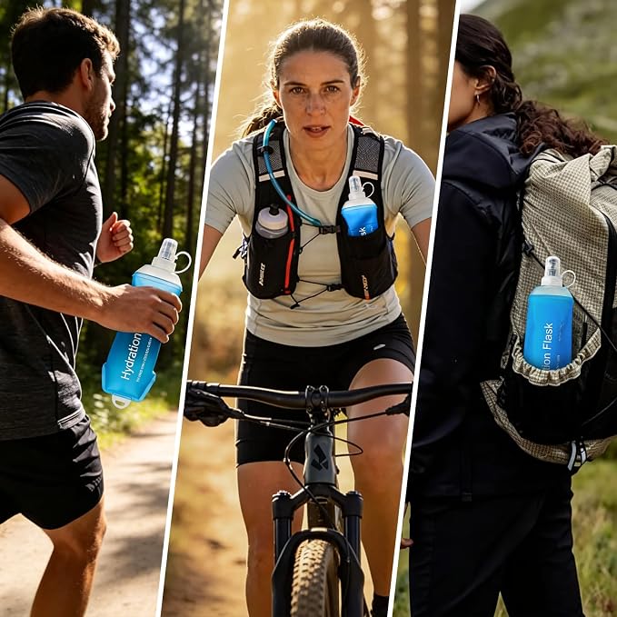 500ml Soft Flask, Shrink As You Drink Collapsible Water Bottles for Running Vest & Hydration Pack, BPA-Free Leak-Proof TPU Folding Bottle for Hiking Cycling Climbing Jogging-Blue - Image 6