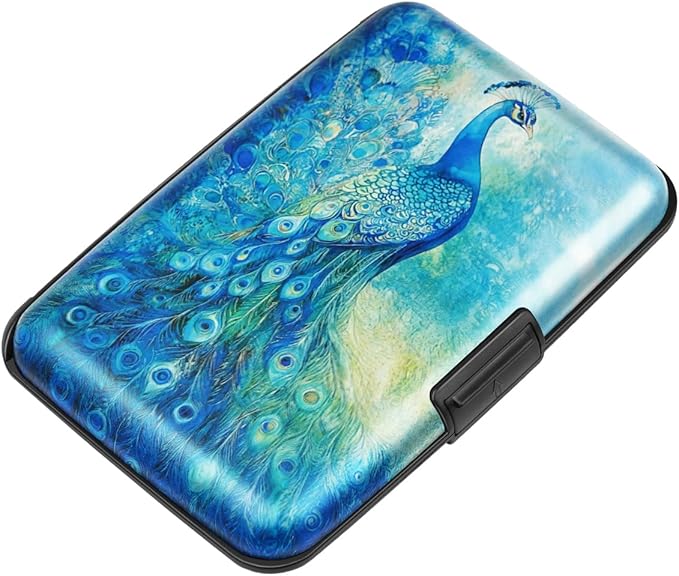 Coco Rossi Credit Card Holder RFID Aluminum Small Mini Wallet Women | Metal Wallet, Business Cards Holder, ID Case, Slim Sleeves, Womens Girls Gift, Carry Proof Wallets for Travel, Peacock by Coco+Rossi
