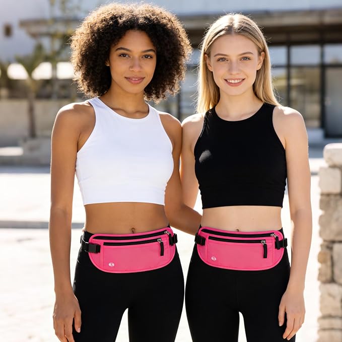 FuninCrea Waterproof Hidden Money Belt for Travel, Anti-Theft Belt Bag with RFID Blocking Function Adjustable Slim Waist Bag with 2 Zipper Pockets & 1 Back Pocket for Travel Running (B, Hot Pink) - Image 7