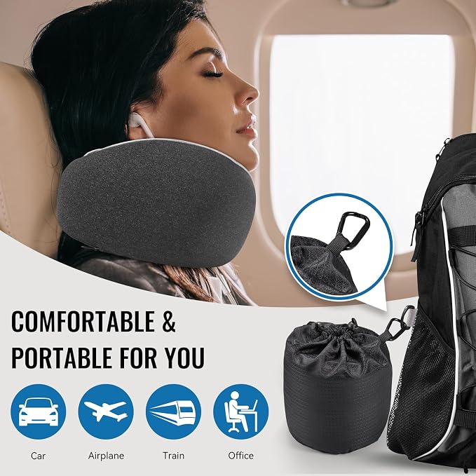 Travel Pillow, Memory Foam Neck Pillow with Ergonomic 360° Support, Travel Neck Pillow for Airplanes, Compact Design for Plane, Car & Office Travel Essentials, Max Black - Image 4