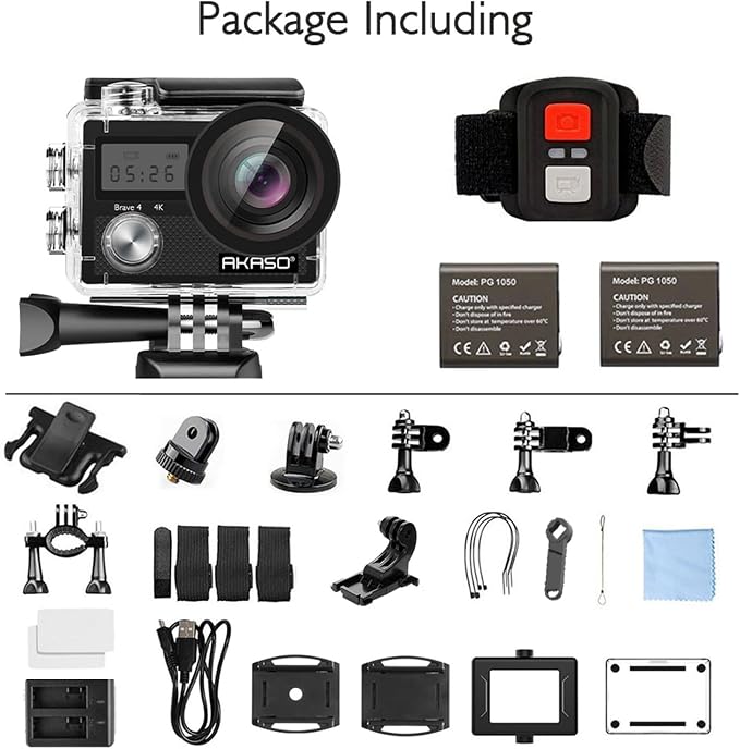 AKASO Brave 4 Action Camera 4K Ultra HD Video Waterproof Underwater Camera | 20MP Photo WiFi 170° FOV 5X Zoom Image Stabilization Sport Camera for Snorkel Travel with 2xBatteries Helmet Accessories Kit - Image 9