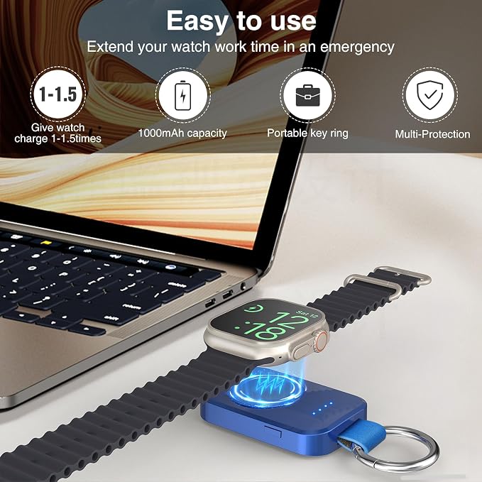 Portable Charger for Apple Watch,Travel Keychain iWatch Wireless Power Bank | Compact Magnetic Charging, 1000mAh Battery,On The Go Power, Travel Essential,for iWatch Series 11/10/9/8/7/6/5/4/3/2/SE/Ultra - Image 2