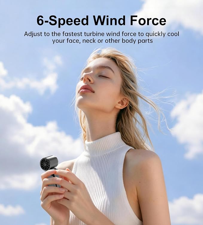 Portable rechargeable handheld small fan， With built-in fixed clamp | 6-speed adjustable high-speed personal fan, LED display screen, suitable for use in makeup, travel, indoor and outdoor - Image 7