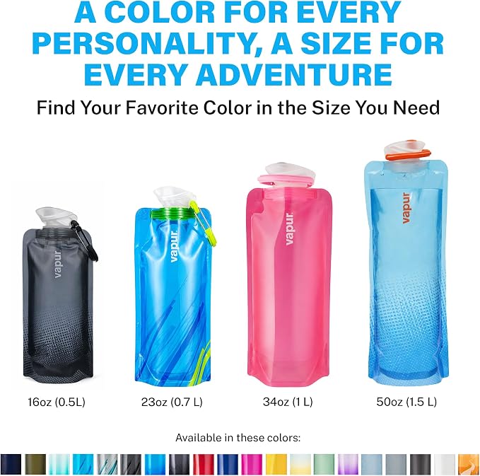 Vapur Collapsible Water Bottle with Carabiner - 23oz (0.7L), Water Blue - Flexible, Lightweight Water Bottle for Travel, Concert, Hiking, and Outdoor Adventures - BPA-Free, Dishwasher-Safe, Freezable - Image 7