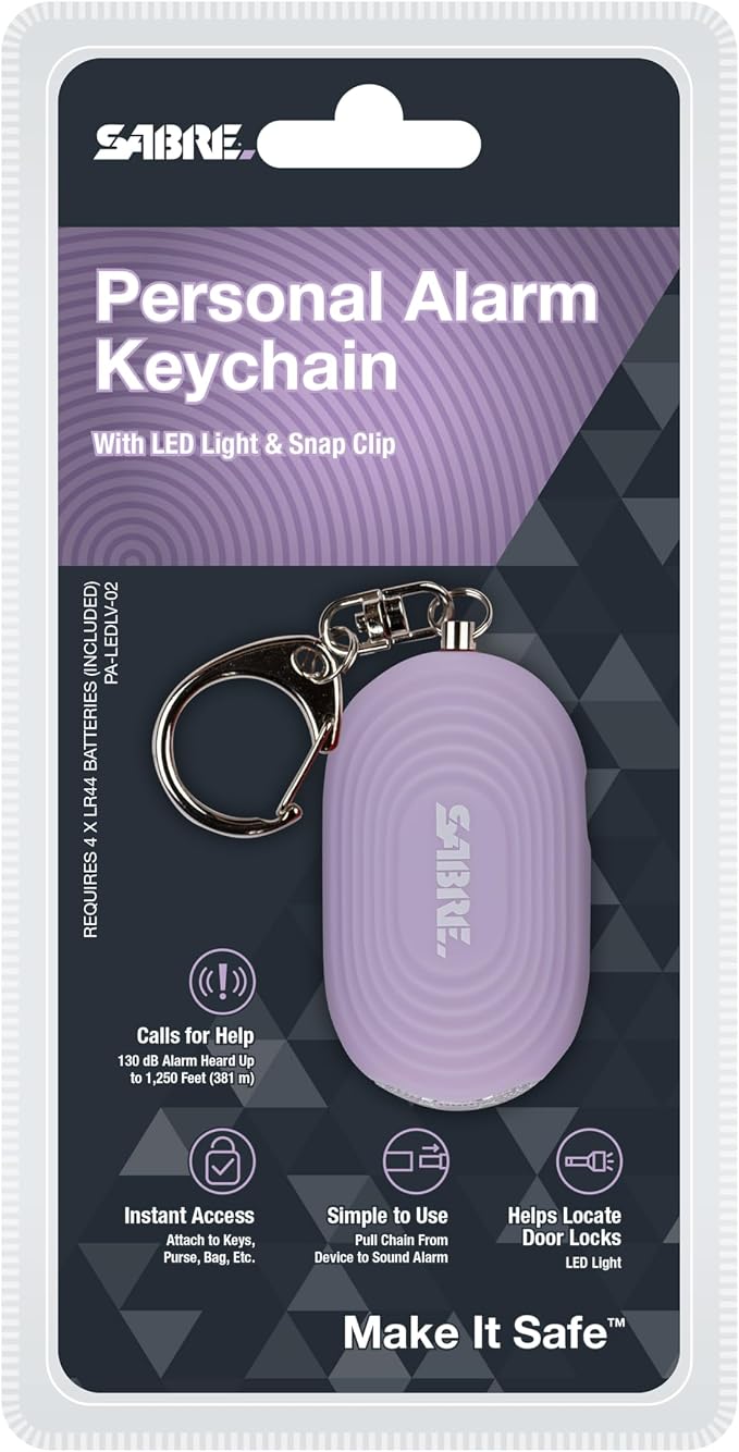 SABRE 2-in-1 Personal Alarm with LED Light, 130dB Personal Safety Siren, Snap Hook for Instant Access, 1,250 Foot (381 Meters) Range, Compact Design for Easy Attachment to Purse, Bag, or Keys - Image 7