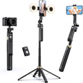 UBeesize 70" Auto Face Tracking Phone Tripod for iPhone & Camera with Light | 360° Auto Follow, Selfie Stick Mode, Dual Mini Ring Lights & Remote for Video Recording, Live Streaming and Content Creation by UBeesize