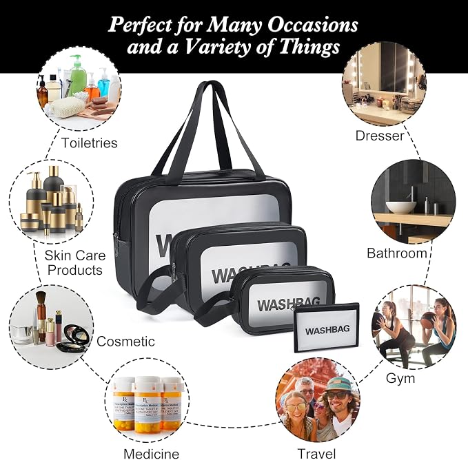 YuanCheng 4pcs PU Leather Portable Toiletry Bags with Handle, Translucent Waterproof travel Make up Bags for Women, Large Capacity Travel Cosmetic Bags - Image 2