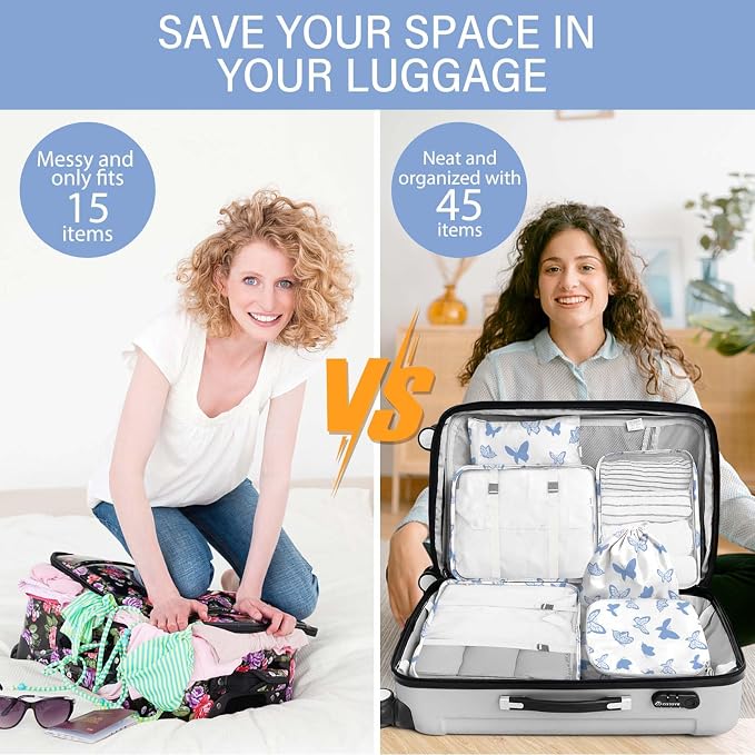 KPX 8 Set Packing Cubes for Travel, Luggage Packing Organizers Accessories Large Toiletries Bag for Clothes Shoes Cosmetics (8Set-Butterfly) - Image 5