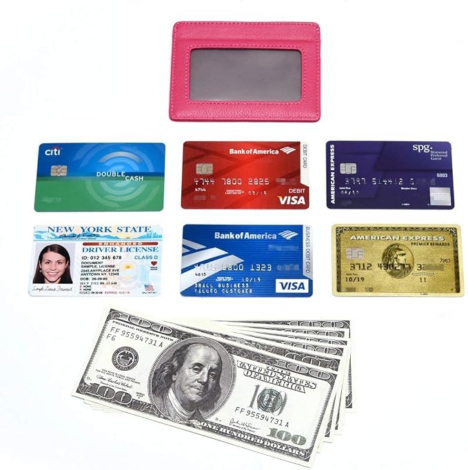 KALMORE womens Credit Holder Genuine Leather Slim Minimalist Card Case Wallet, Black With Id Window - Image 8