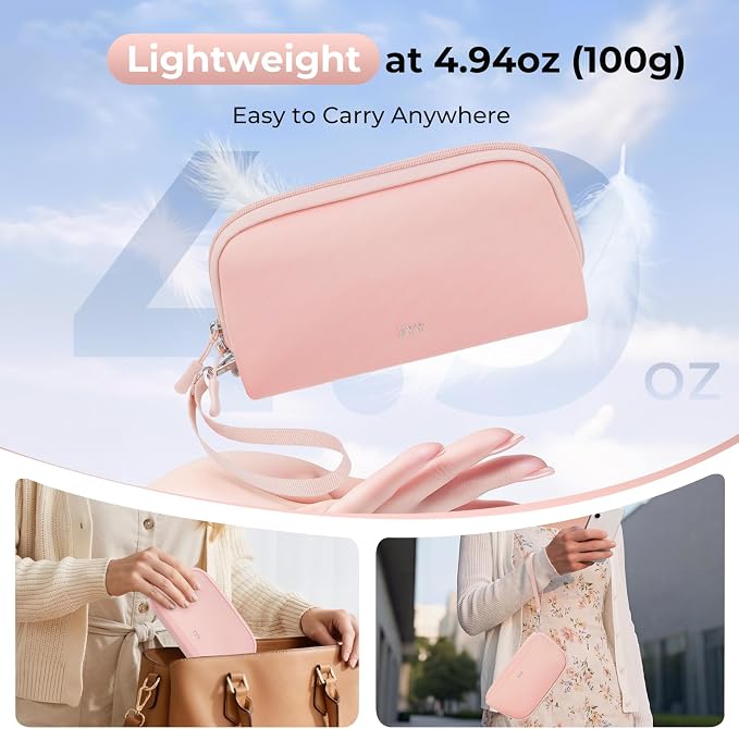 FYY Travel Cable Organizer - 8 Compartments, Lightweight, Water Repellent | With Wrist Strap, Portable Tech Pouch for Cord Charger, Travel and Business Trips Use, Soft Shell Nylon, Pink (Large) - Image 2