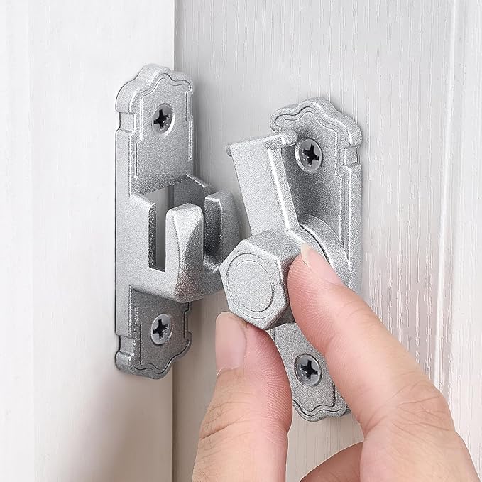 Silvery Aluminum Alloy 90/180 Degree Gate Lock,Barn Door Latches | Flip Gate Latches,Right Angle Door Lock Latch,Sliding Door Latches,for bedroom,garage,window,pet enclosures,drawer,cabinet - Image 3
