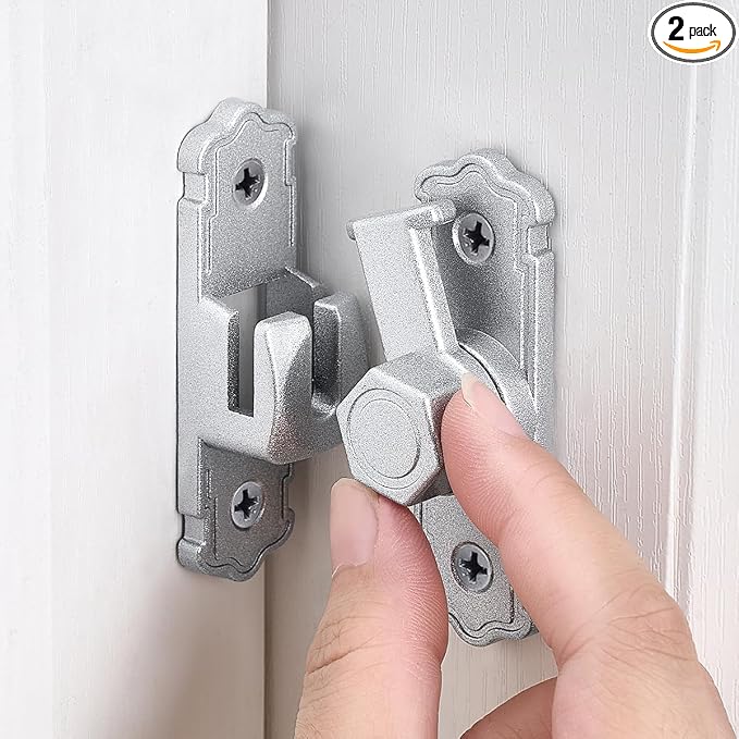 2 Packs Silvery Aluminum Alloy 90/180 Degree Gate Lock,Barn Door Latches | Flip Gate Latches,Right Angle Door Lock Latch,Sliding Door Latches,for bedroom,garage,window,pet enclosures,drawer,cabinet by INIRET