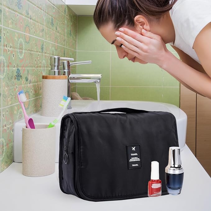 Travel Toiletry Bag for Women, Hanging Toiletry Bag with Multi-Pockets, Toiletry Bag for Traveling Easy Clean, Travel Organizer Black - Image 2