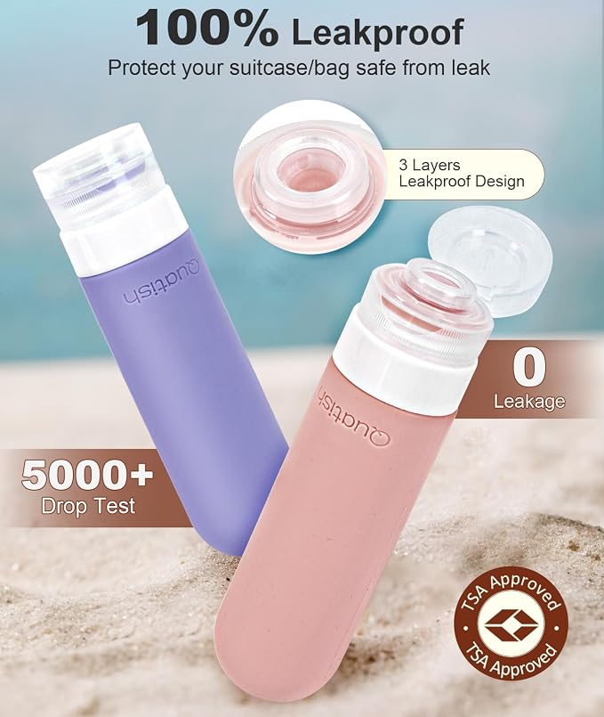 Quatish Travel Bottle for Toiletries 6 Pack, Original Patented Leakproof 3oz Tsa Approved Travel Size Container, BPA Free Silicone Shampoo and Conditioner Bottle, Cruise Camping Essentials, Dustypink - Image 2