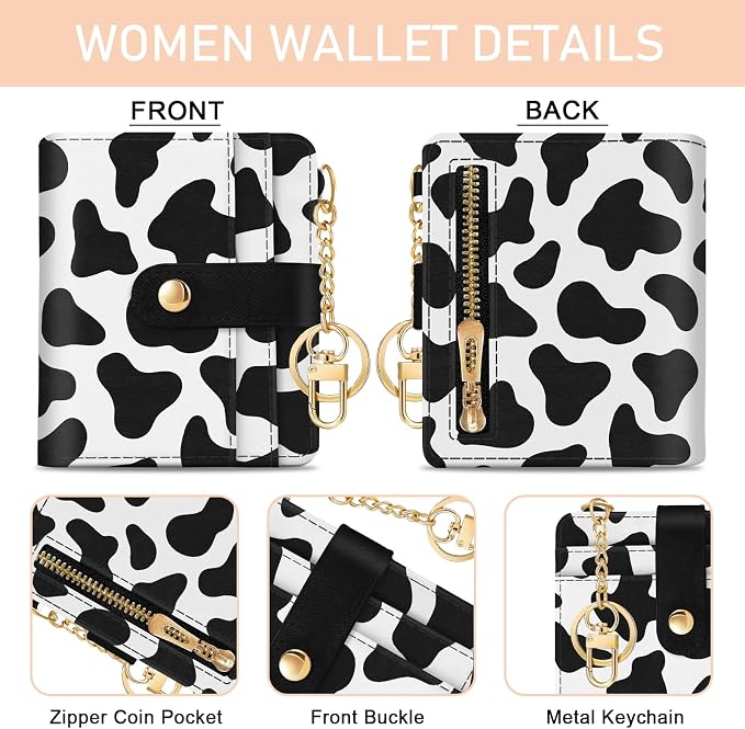 Jogjam Cow Print Rfid Women Wallet, Small Slim Thin Credit Card Holder | PU Leather Bifold Cash Zipper Coin Pocket ID Window, for Female Ladies Teen Girls Girly Gifts - Image 6