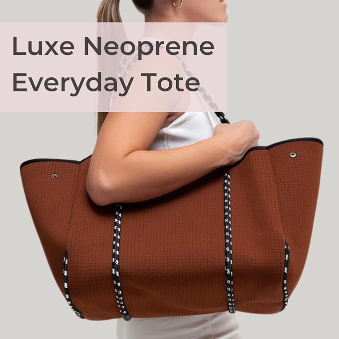 POPUPS Large Neoprene Tote Bag for Women - Everyday Designer Handbag for Travel Work and Beach with Pockets and Zipper Pouch - Image 2