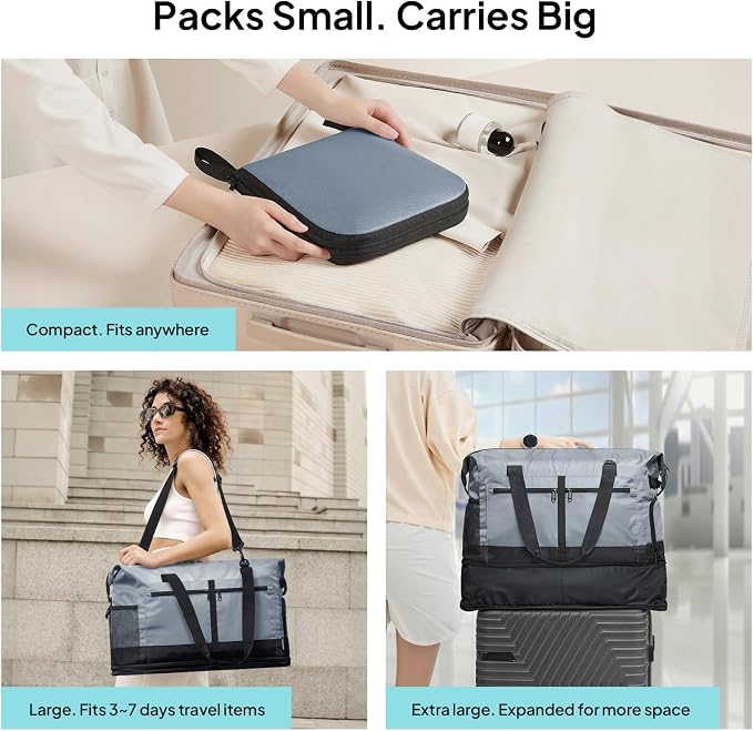 TOPEAST Foldable Travel Bag for Men & Women, 65L Weekender Overnight Duffle Bag for Travel, Expandable Airline Approved Carry-On with Shoe Compartment, Lightweight Personal Item Bag, Water-resistant - Image 2