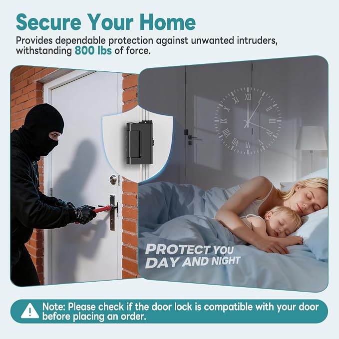 Upgraded Portable Security Door Reinforcement Lock - No Drilling Flip Lock Latch Prevents Unauthorized Entry Fits Inward-Opening Doors, Apartment, Hotel, Travel (Black-1 Pc) - Image 3