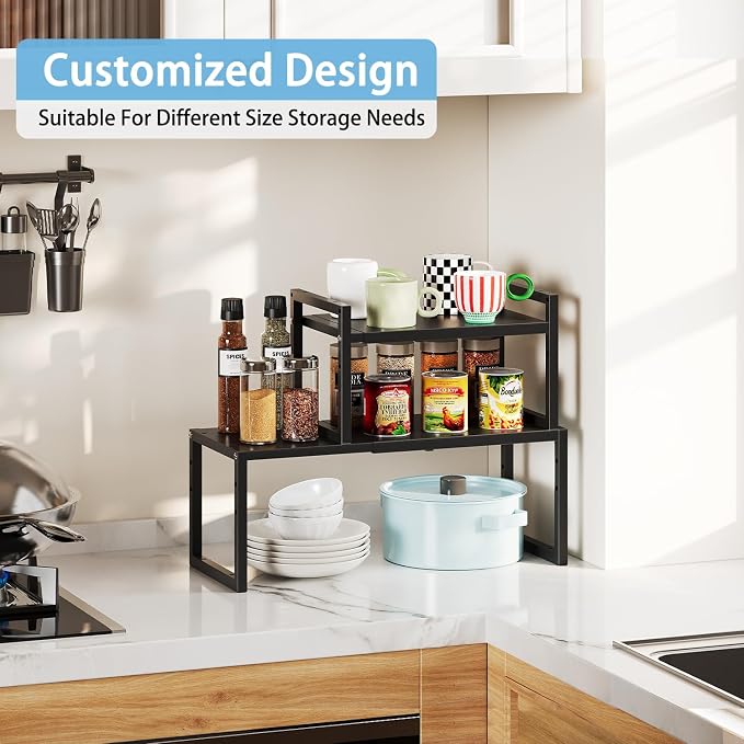 2 Pack Expandable Kitchen Cabinet Shelves Organizer,Heavy Duty Metal Shelving Units and Storage,Stackable Adjustable Kitchen Storage Organization Shelves Rack for Counter Cupboard Pantry,Length:20.5" - Image 6
