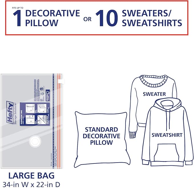 Hefty Shrink-Pak - 4 Large Vacuum Storage Bags for Clothes, Pillows, Towels, or Blankets - Space Saver Vacuum Sealer Bags Ideal Under Bed Storage Solutions - Image 5