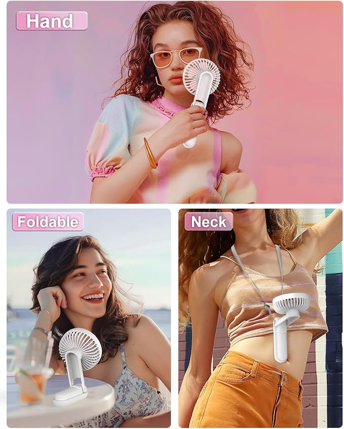 EasyAcc Portable Handheld Fan with 2600 Capacity Built-in Battery, 5 Speeds, Backup Power, Digital Display, Lanyard, Foldable Rechargeable Fan for Travel and Hot Flashes, Pink - Image 7