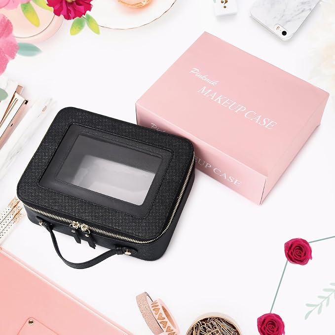 Pinkmik Clear Makeup Bag, (Black, M+L) | 2PC,Waterproof, Travel Cosmetics and Toiletries Case, Portable Makeup Organizer, Clear Car Bag with Zipper - Image 8