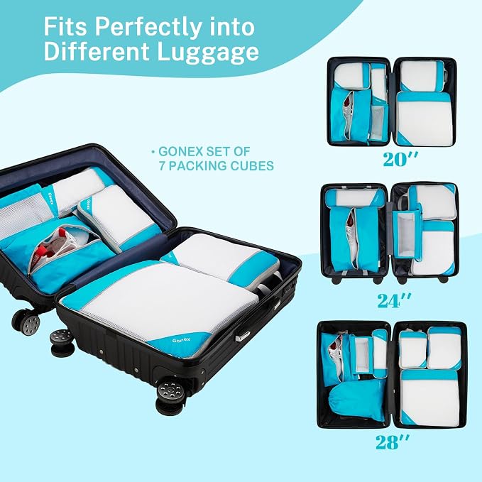 Gonex Compression Packing Cubes for Travel, Mesh Bags Luggage Organizers | Set of 4/5/6/7/10 for Essentials, Extensible, Fits 20"Carry-on Suitcases, See-through Mesh, Double Zipper Compression - Image 5
