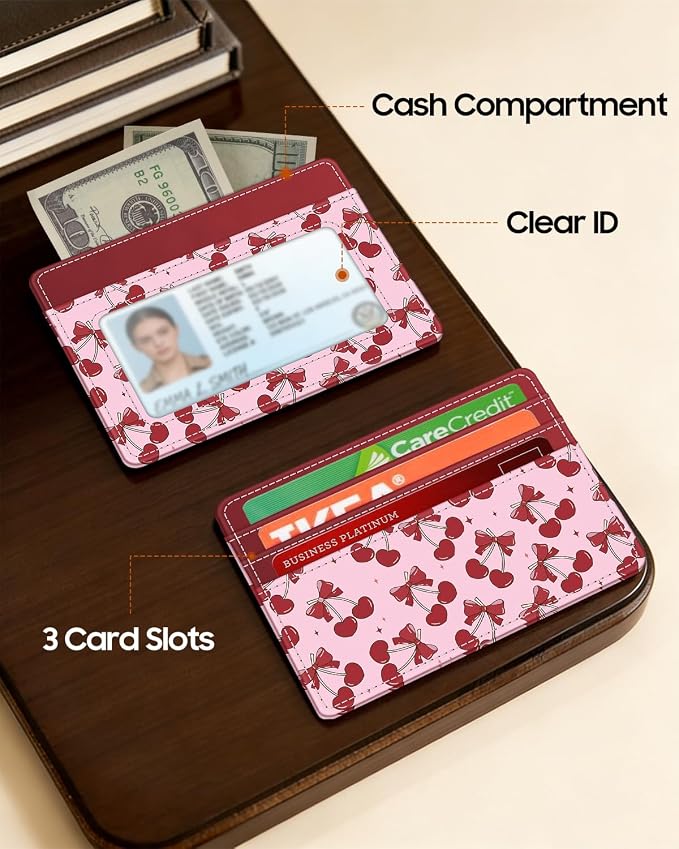 FINTIE Slim Minimalist Front Pocket Wallet RFID Blocking Credit Card Holder | Card Cases with ID Window for Men Women, cherry red - Image 4