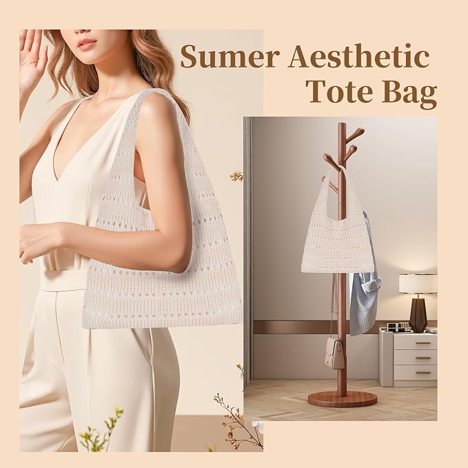 Sightor Crochet Tote Bag, Mesh Beach Bag Knit Summer Hobo Bag for Women | Beach Tote bag Vacation Outfits Aesthetic Boho Bag - Image 7
