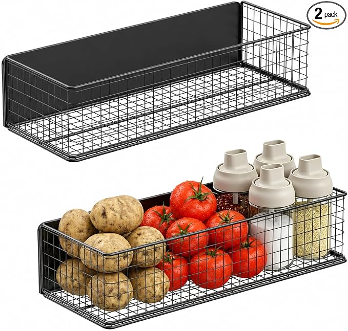 ULIBERMAGNET Magnetic Baskets Fridge Organizers, Large Capacity Metal Wire Mesh Basket Spice Rack for Fridge Storage, Magnetic Shelf for Garage, Laundry, Kitchen, Workshop, Cabinet(2 Pack) by ULIBERMAGNET