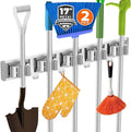 reliahom Broom Holder Wall Mount Mop Hanger Tools organizer 5Racks4Hooks,2P | Adjustable Mop Broom Wall Hanging Heavy Duty Tools Storage Rack Space-saving for Garage,Kitchen,Laundry Room,Garden, Silver by reliahom
