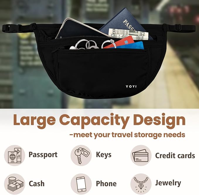 YOYI YOYI Anti-Theft Money Belt Waist Fanny Pack Hidden Passport Wallet | Ultra-thin skin-friendly fabric, invisible flat fit with RFID, zippered pockets keep your essentials organized and secure - Image 2