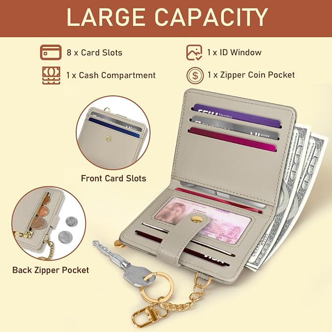 Jogjam Grey Small Women Wallet, Rfid Slim Thin Compact Credit Card Holder | PU Leather Bifold Cash Zipper Coin Pocket ID Window, for Female Ladies Teen Girls Girly Gifts - Image 4