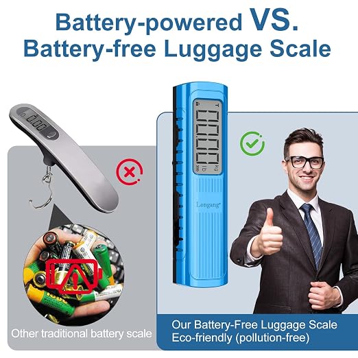 Battery-Free Digital Luggage Scale, 110lbs/50kg Portable Handheld Hanging Scale for Luggages, Suitcases, Backpacks & Bags, Easy Weighing for Travel, No Need Batteries (Blue) - Image 2
