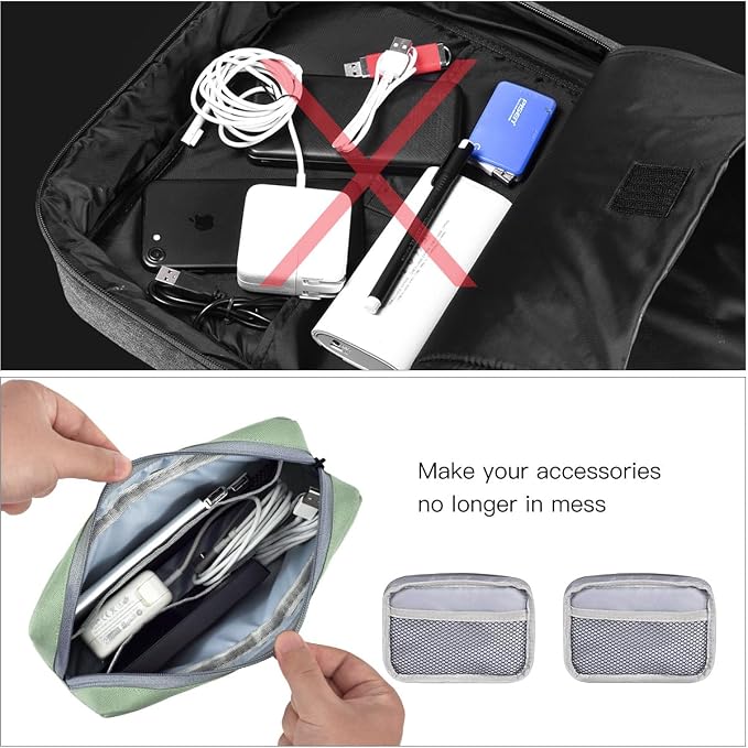 imComor Universal Electronics Accessories Case Bag, 2-Pack Portable Soft Carrying Case Bag Pouch Wire Cable Organizer for Hard Drive, Power Adapter, Laptop Mouse, Cosmetics Kit, Small+Big-Mint Green - Image 5