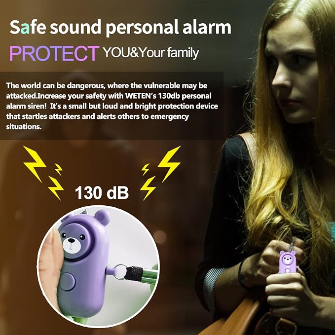 Personal Alarm Safe Sound for Women Kids Elders, 2 Pack Cute 130dB Loud Siren Safety Self-Defense with LED Light, Security Keychain Emergency Alert Alone (Blue+Purple) - Image 3