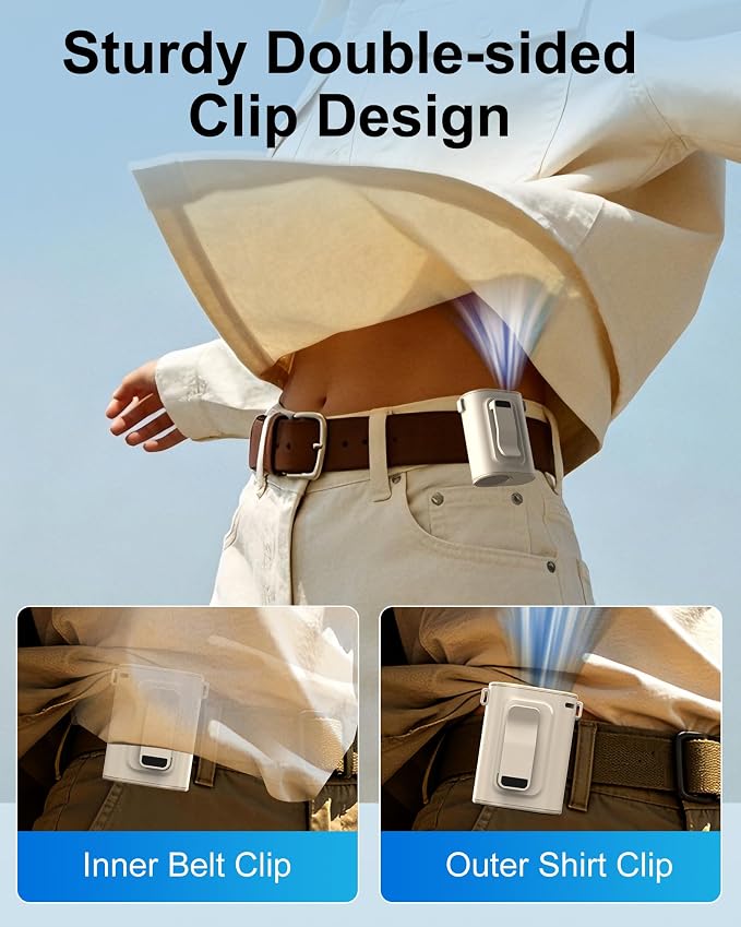 Portable Waist Fan, Ultra Lightweight Wearable Clip On Fan for Shirt, Mini Personal Neck Fan for Travel, Hands Free Belt Fan with Strong Airflow, Rechargeable Small Body Fan for Women & Men - Image 5