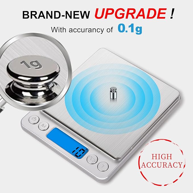 Small Digital Food Scale Ounce/OZ and Gram Scale, Kitchen Scale 3000g/0.1g High Precision for Baking, Soap Making, Jewelry, Includes 2 Trays and Batteries, 9 Units, Tare Function, Easy to Store - Image 2