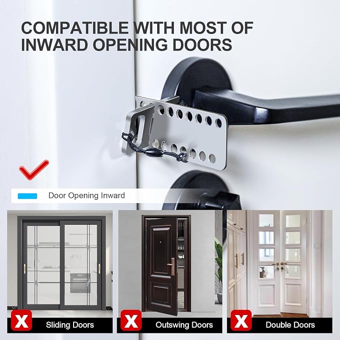 Portable Door Lock for Travel - Hotel Door Locks for Travelers Security, Stainless Steel Door Safety Locks from Inside, Apartment Door Security Devices Magnetic Door Jammers - Image 2