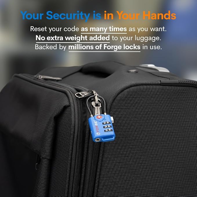 Bright Colors, TSA Approved Luggage Locks 4 Pack, Re-settable Combination with Alloy Body, Blue 4 Locks. - Image 7