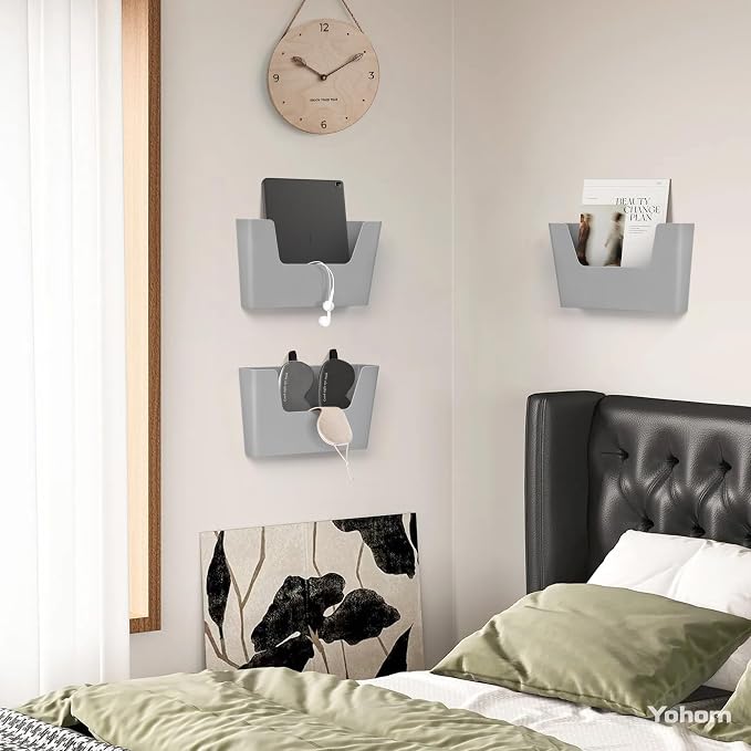 YOHOM Adhesive File Holder Plastic Document Folder Door No Drilling Mount Mail Magazine Organizer A4 Filing Envelopes Folder, Office Wall Mount Single Pocket(GREY, 3 PCS) - Image 5