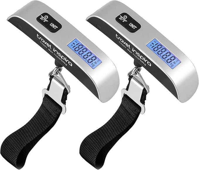 travel inspira Luggage Scale, Portable Digital Hanging Baggage Scale for Travel, Suitcase Weight Scale with Rubber Paint, 110 Pounds, Battery Included by TravelInspira