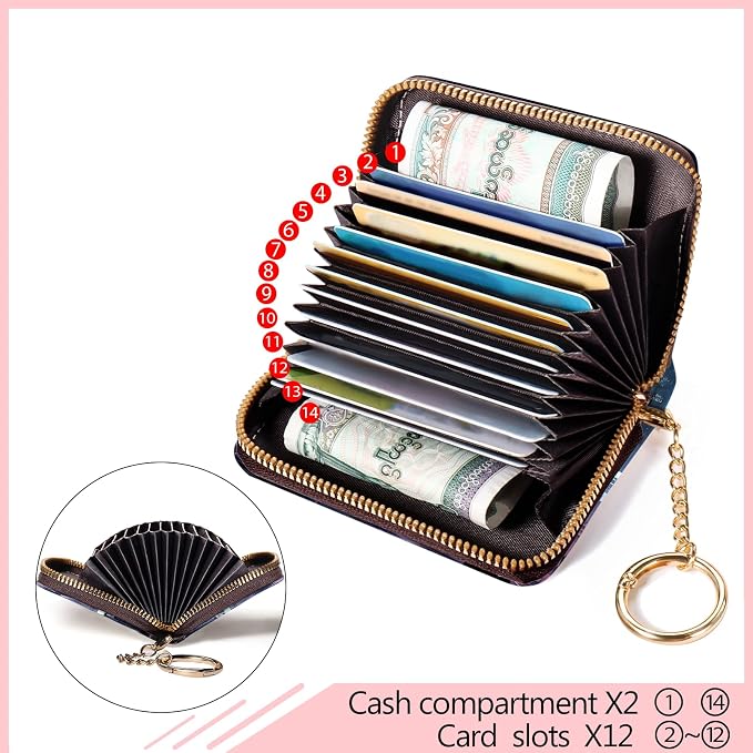 Blusabaca RFID Credit Card Holder Small Women Travel Wallet, Cyberpunk Art | Removable Keychain, Case with Zipper, Vegan PU Leather, Cash Coin Pocket, Business Accordion Purse, Ladies Female Gift - Image 5