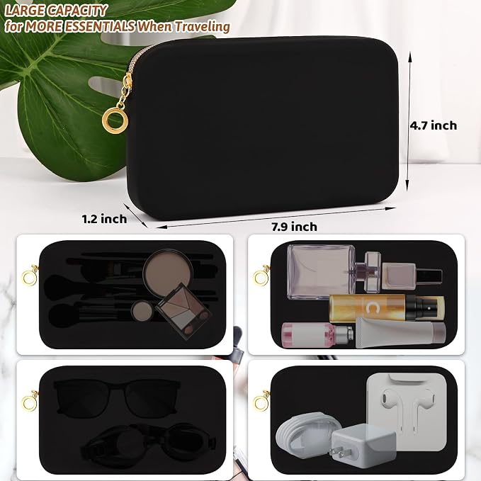 Zipper Makeup Brushes Bag For Travel, Make Up Brushes Pouch Case for Makeup Tools, Large Silicone Makeup Brush Holder for Daily Work (Black) - Image 3